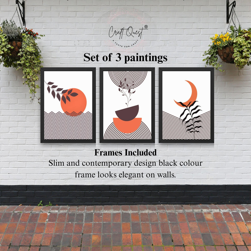 CRAFT QUEST Wall Art Decor Paintings | Set of 3 BOHO Wall Art Frames for Home Decoration | Ideal for Living Room, Bedroom & Office