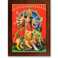 CRAFT QUEST Durga mata Mahishasura Mardini | Mahisasur Mardhini Durga Wall Painting Framed, Religious Photo Frame With Acrylic Glass