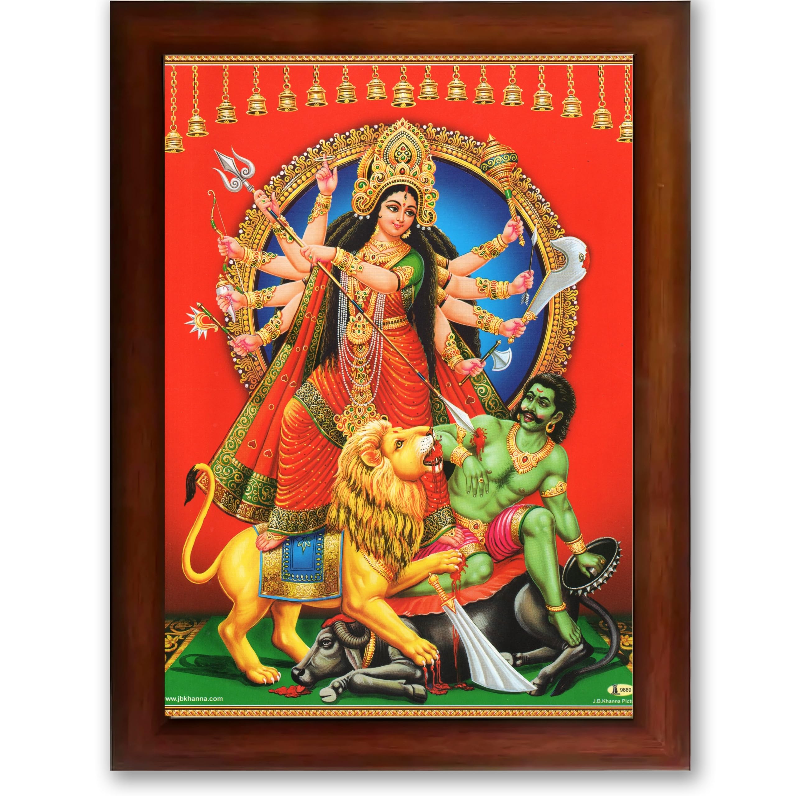 CRAFT QUEST Durga mata Mahishasura Mardini | Mahisasur Mardhini Durga Wall Painting Framed, Religious Photo Frame With Acrylic Glass