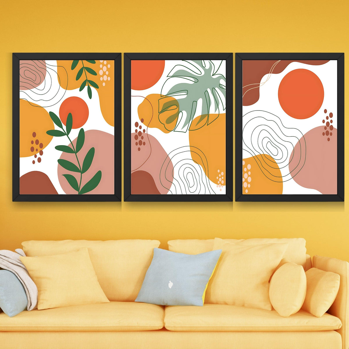 CRAFT QUEST Wall Art Decor Paintings | Set of 3 BOHO Wall Art Frames for Home Decoration | Ideal for Living Room, Bedroom & Office