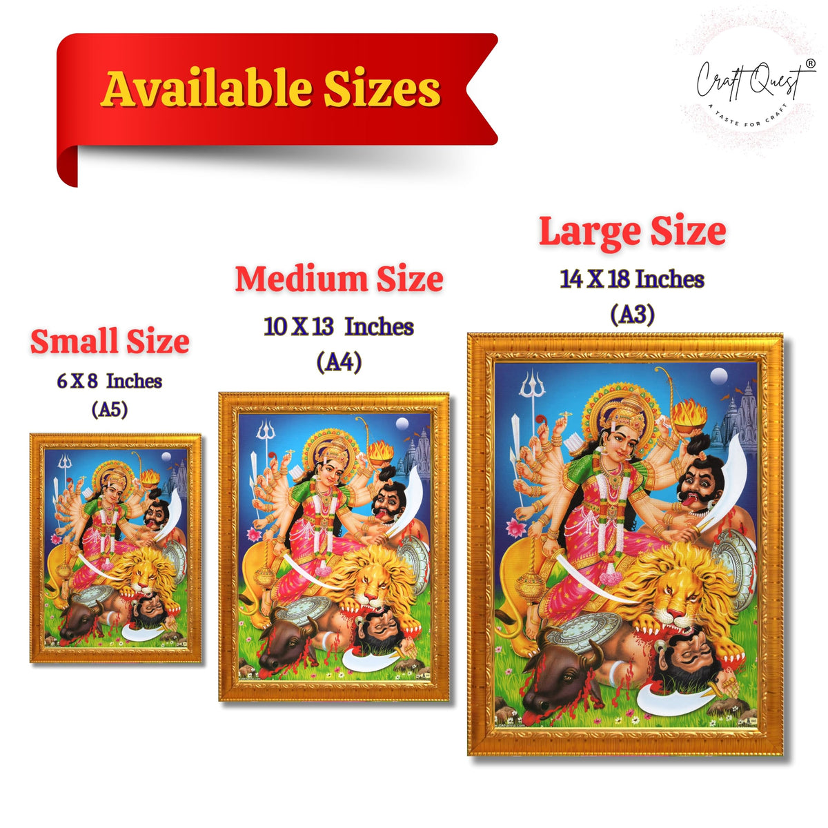 CRAFT QUEST Durga mata Mahishasura Mardini | Mahisasur Mardhini Durga Maa Wall Painting Framed, Religious Photo Frame With Acrylic Glass
