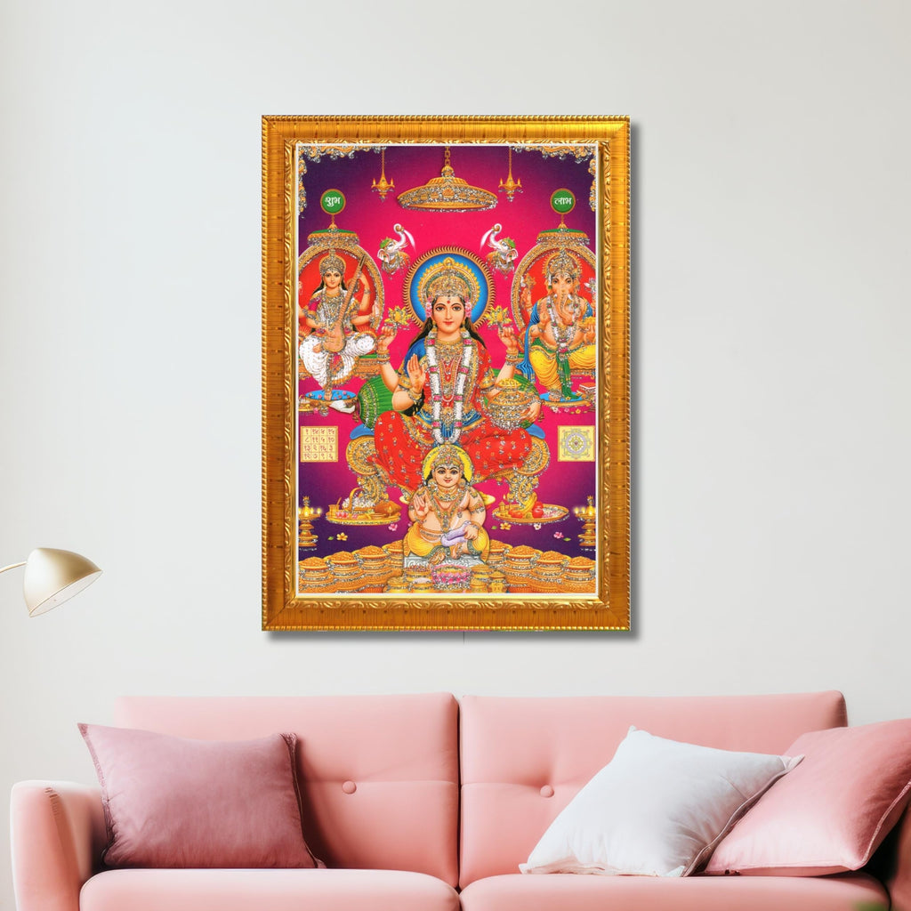 CRAFT QUEST Laxmi Ganesh Saraswati Religious Photo Frame for Wall, Table, Office, Temple, Pooja, Living Room and Home Decor Item