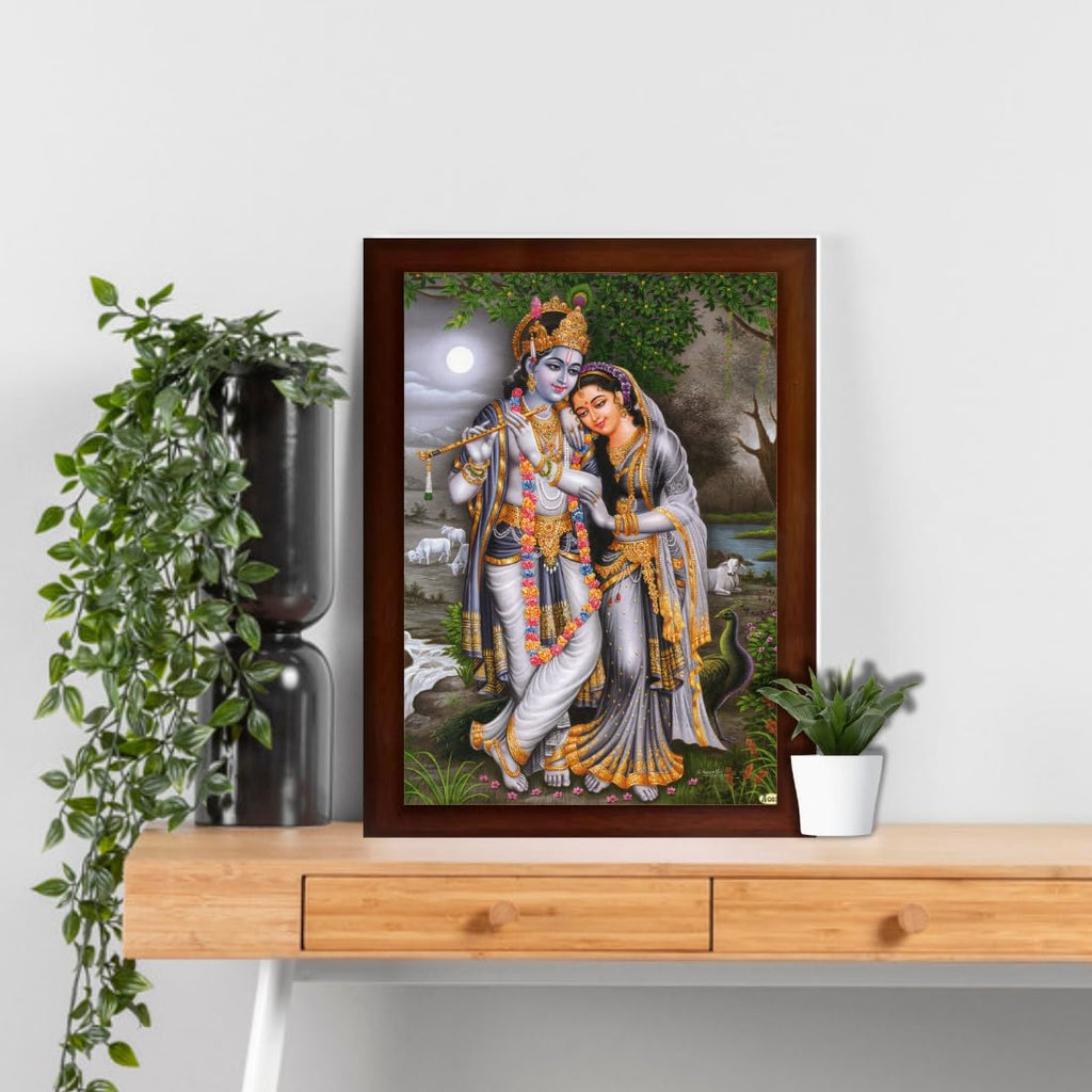 Craft Quest Radha Krishna Sparkle Coated Home Decorative Gift Item Framed Painting (10 X 14 Inches, Brown) RK1013-13