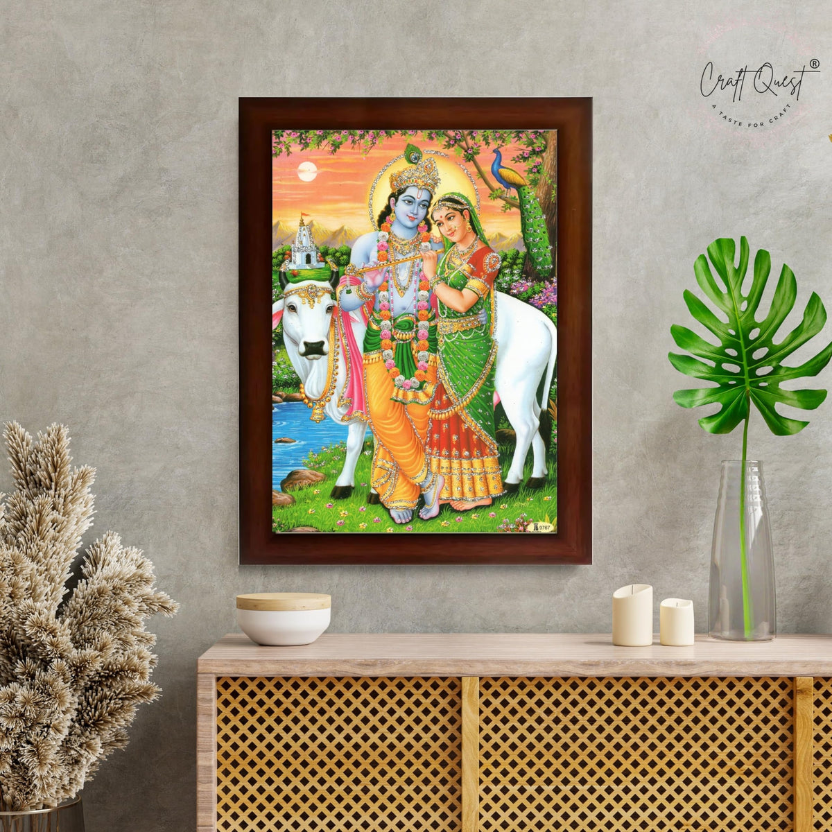 CRAFT QUEST Radha Krishna Photo Frame Radhe Radhakrishna Wall Painting Framed Home Décor