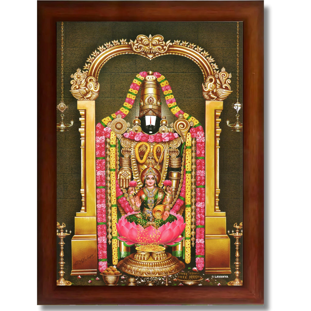 CRAFT QUEST Lord Tirupati Balaji Lakshmi Lord Venkateshwara Swamy Wall Painting Framed, Home, Temple, Pooja, Wall Décor Item
