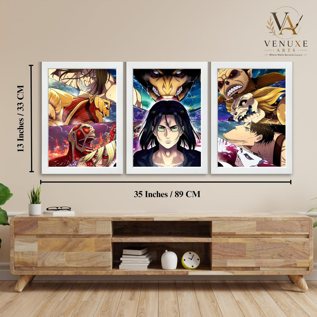 VENUXE ARTS Set Of 3 Anime Characters Wall Framed |Anime Characters Framed Poster for Living Room Bedroom Gaming Room Studio Wall Decor