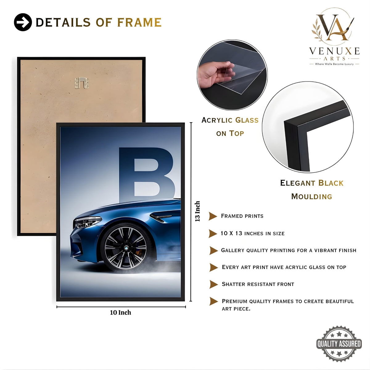 VENUXE ARTS Set Of 3 Big Sports Cars Framed Posters Gift Items for Boys Room Wall Decoration Bedroom, Living Room, Office, Studio Décor | Car Poster Frame for Wall Décor