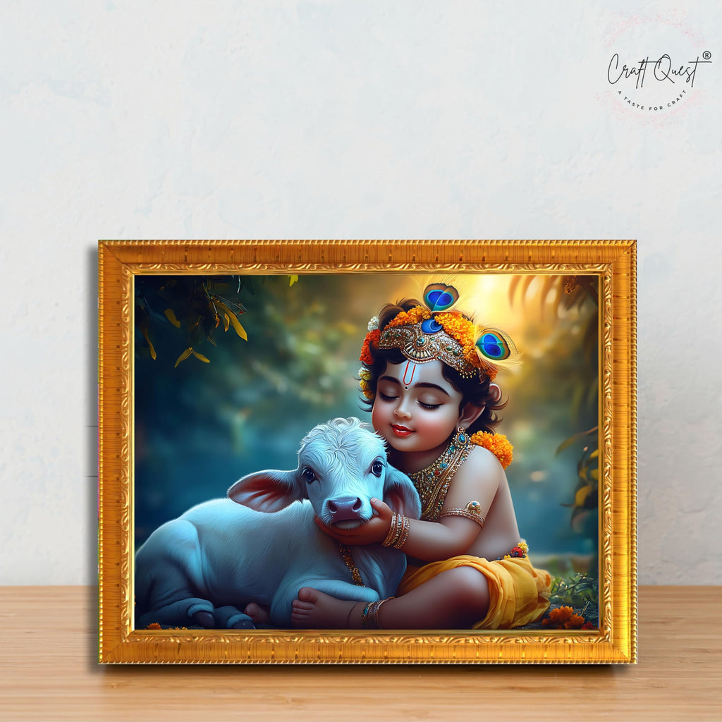 CRAFT QUEST Little Krishna Bal Gopal Wall Photo Frame | Hindu God Kanha Devotional Home Decor | Gift Item