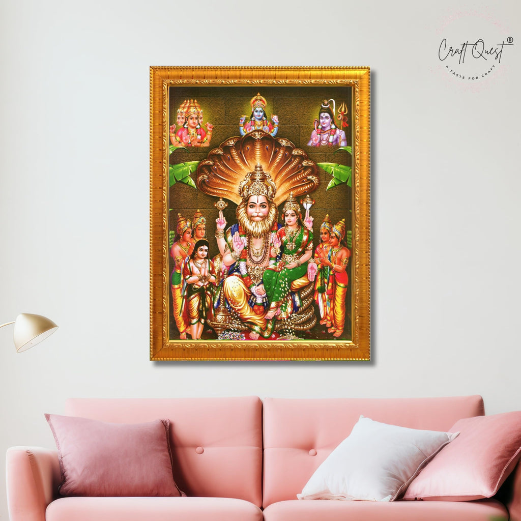 CRAFT QUEST Lakshmi Narasimha Swamy Lord Narsingh Bhagwan Photo Framed | Religious Photo Frame | Ideal for Home, Office, Temple & Puja Room, Wall Decor