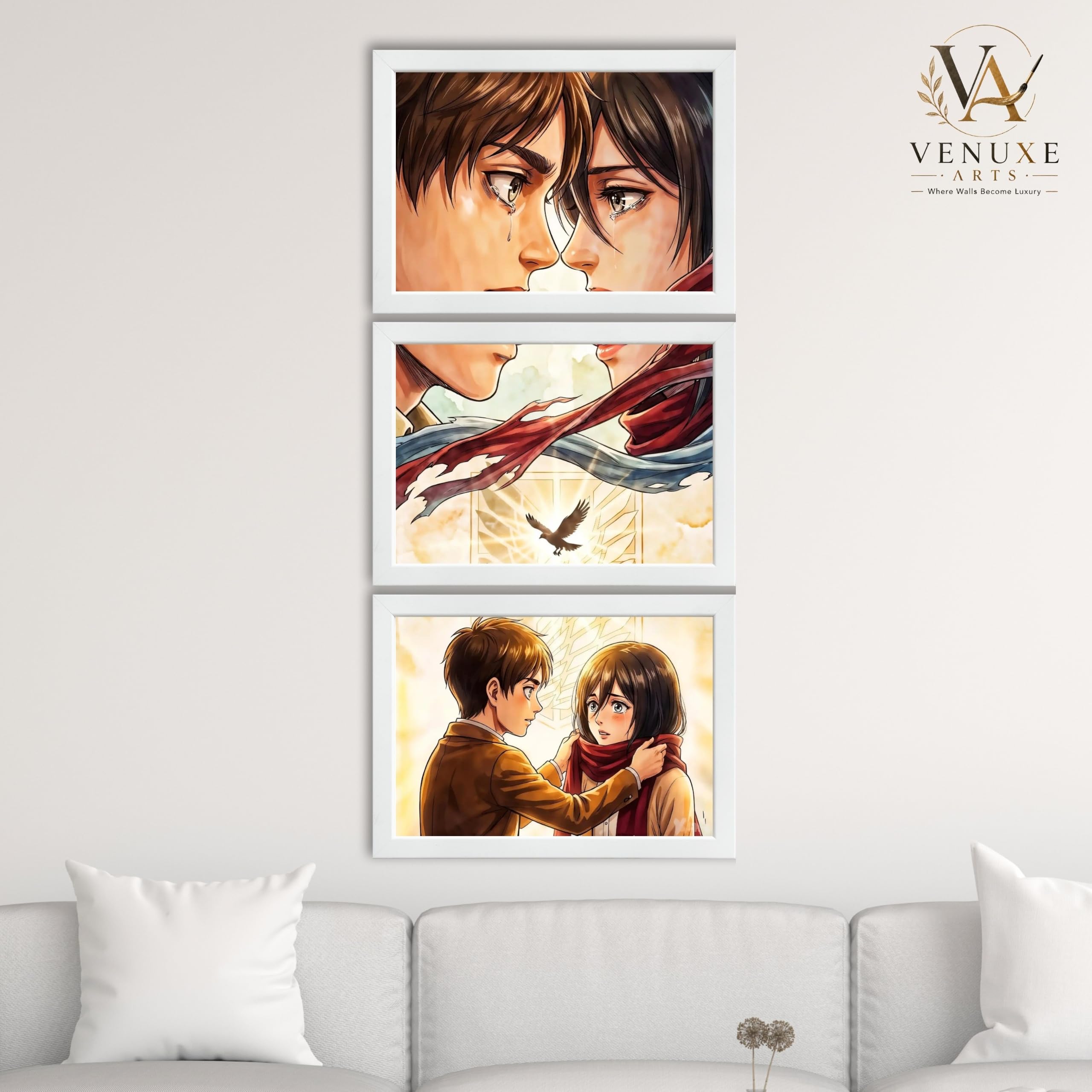 VENUXE ARTS Set Of 3 Anime Characters Wall Framed |Anime Characters Framed Poster for Living Room Bedroom Gaming Room Studio Wall Decor