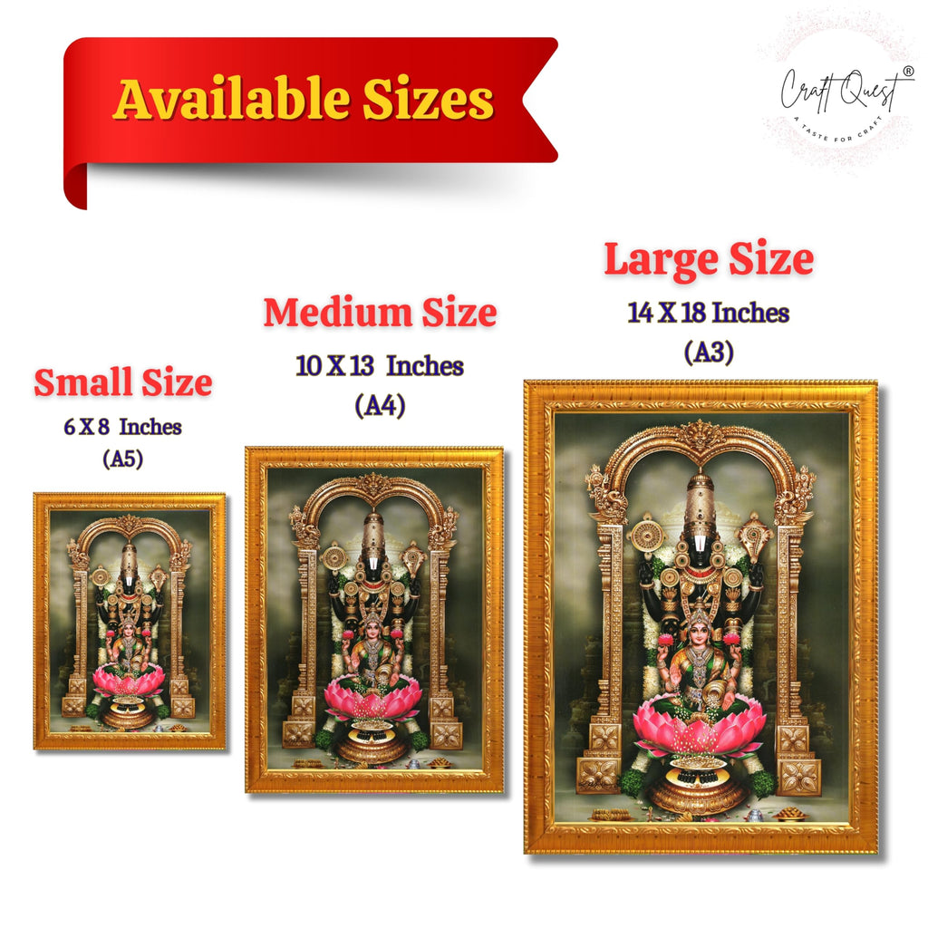 CRAFT QUEST Balaji Venkateshwara Tirupati Balaji Lakshmi venkateshwer Swamy Wall Photo Frame For Home, Temple, Pooja, Wall Décor Item