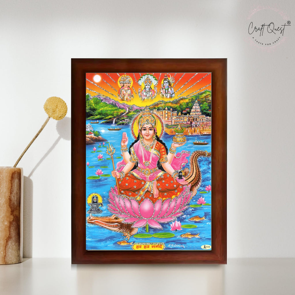 CRAFT QUEST Mata Narmada Maa Narmada Photo frame | Acrylic, Lightweight | Hindu God Spiritual Framed | Ideal for Home, Office, Temple & Puja Room, Wall Decor
