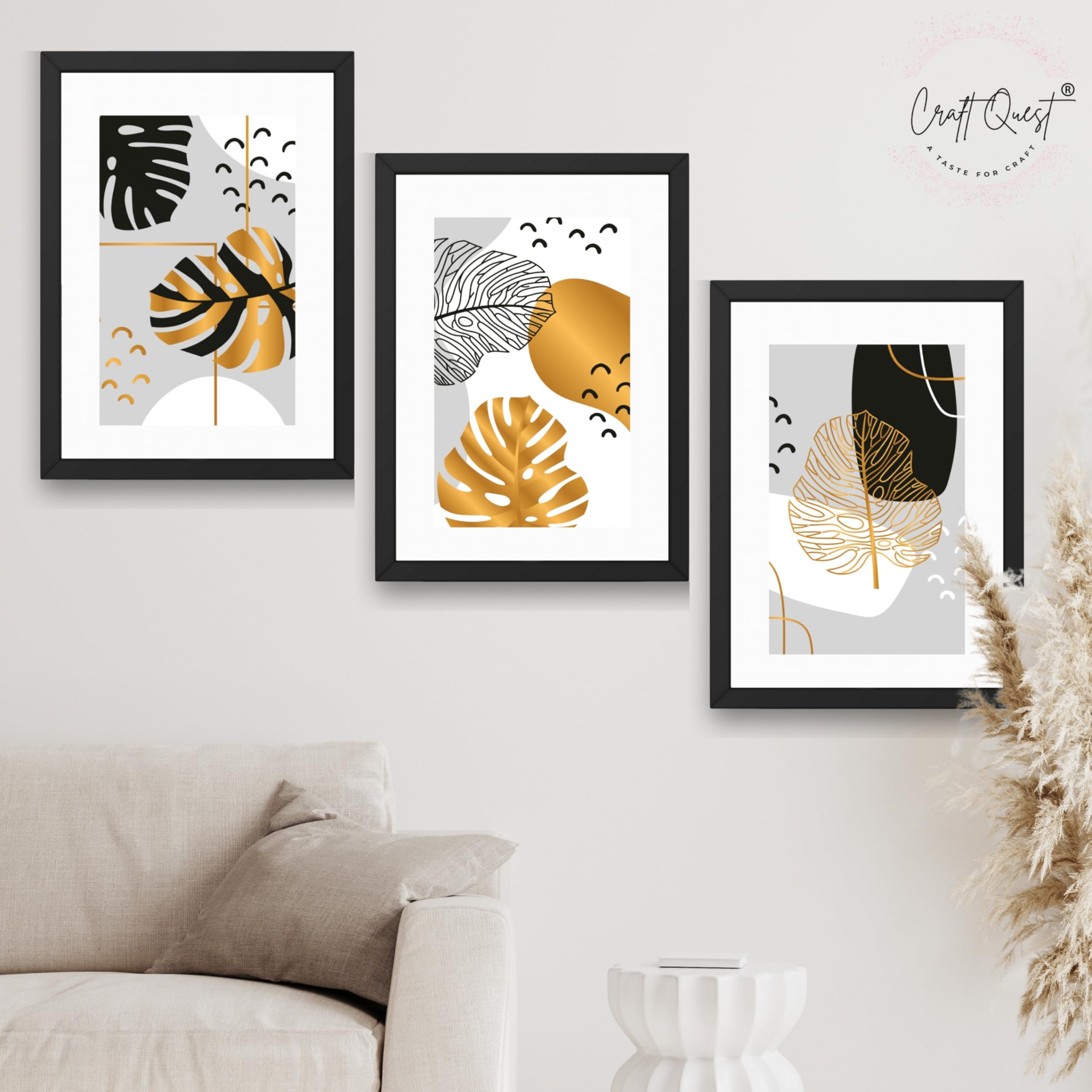 CRAFT QUEST Wall Art Decor Paintings | Set of 3 Abstract Wall Art Frames for Home Decoration | Ideal for Living Room, Bedrooms & Offices