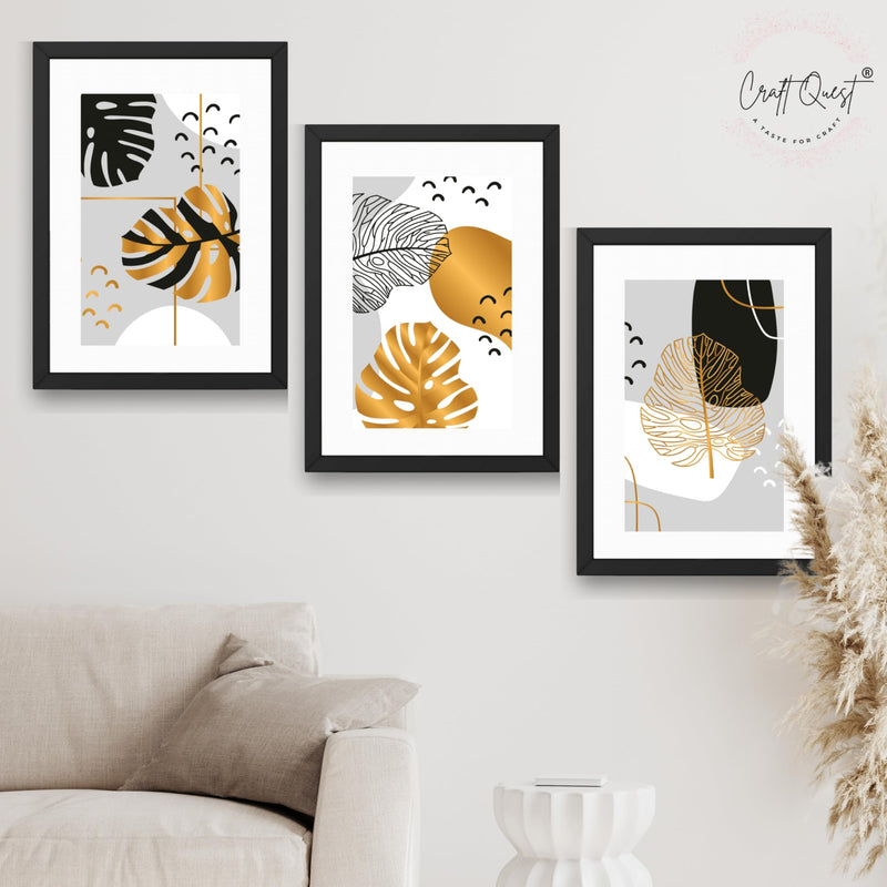 CRAFT QUEST Wall Art Decor Paintings | Set of 3 Abstract Wall Art Frames for Home Decoration | Ideal for Living Room, Bedrooms & Offices