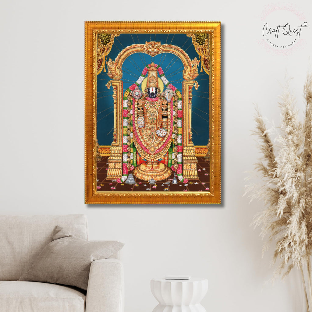CRAFT QUEST Lord Tirupati Balaji Lakshmi Venkateshwara Swamy Wall Painting Framed Home Room Decor