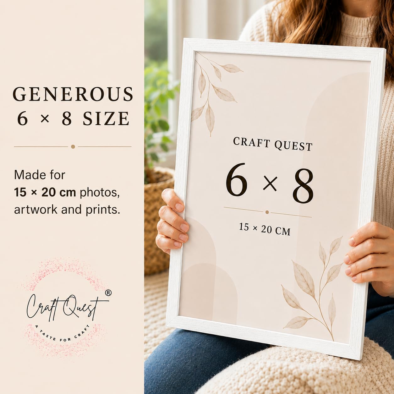CRAFT QUEST 4X6 Inch Size synthetic Wall Mount Photo frames Single For Home Decoration, Living Room, Office Decoration (Natural, Set of 1)