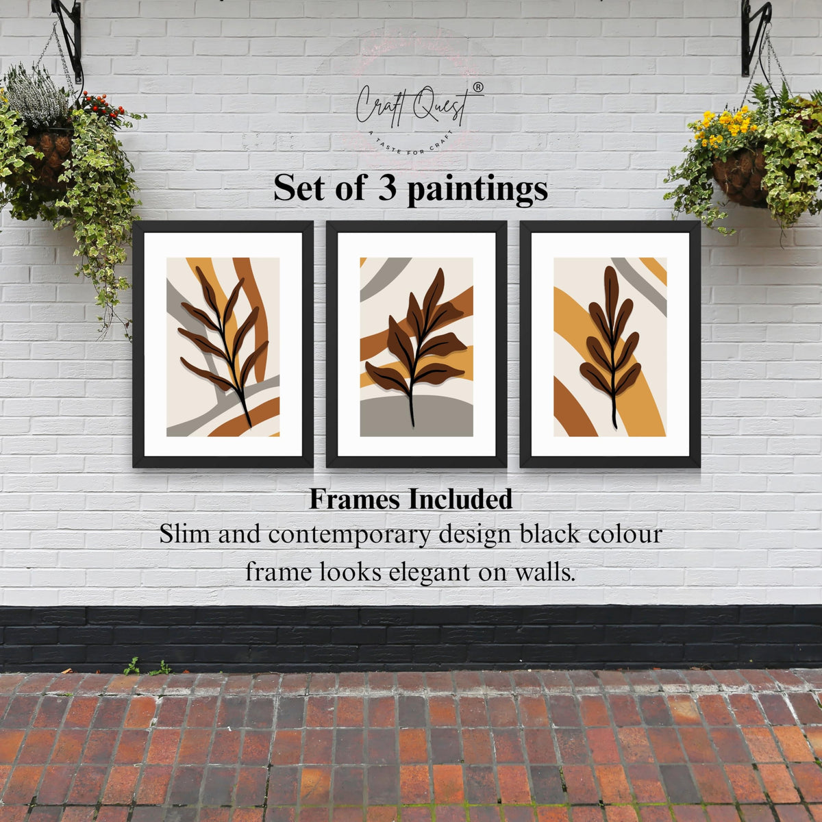 CRAFT QUEST Wall Art Decor Paintings | Set of 3 BOHO Wall Art Frames for Home Decoration | Ideal for Living Room, Bedrooms & Offices
