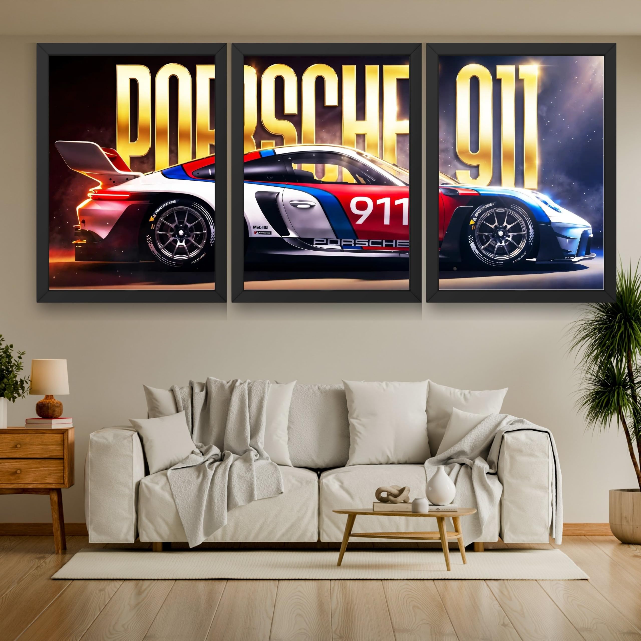 VENUXE ARTS Set Of 3 Big Sports Cars Framed Posters Gift Items for Boys Room Wall Decoration Bedroom Living Room Office Studio Décor | Car Poster Frame for Wall Décor