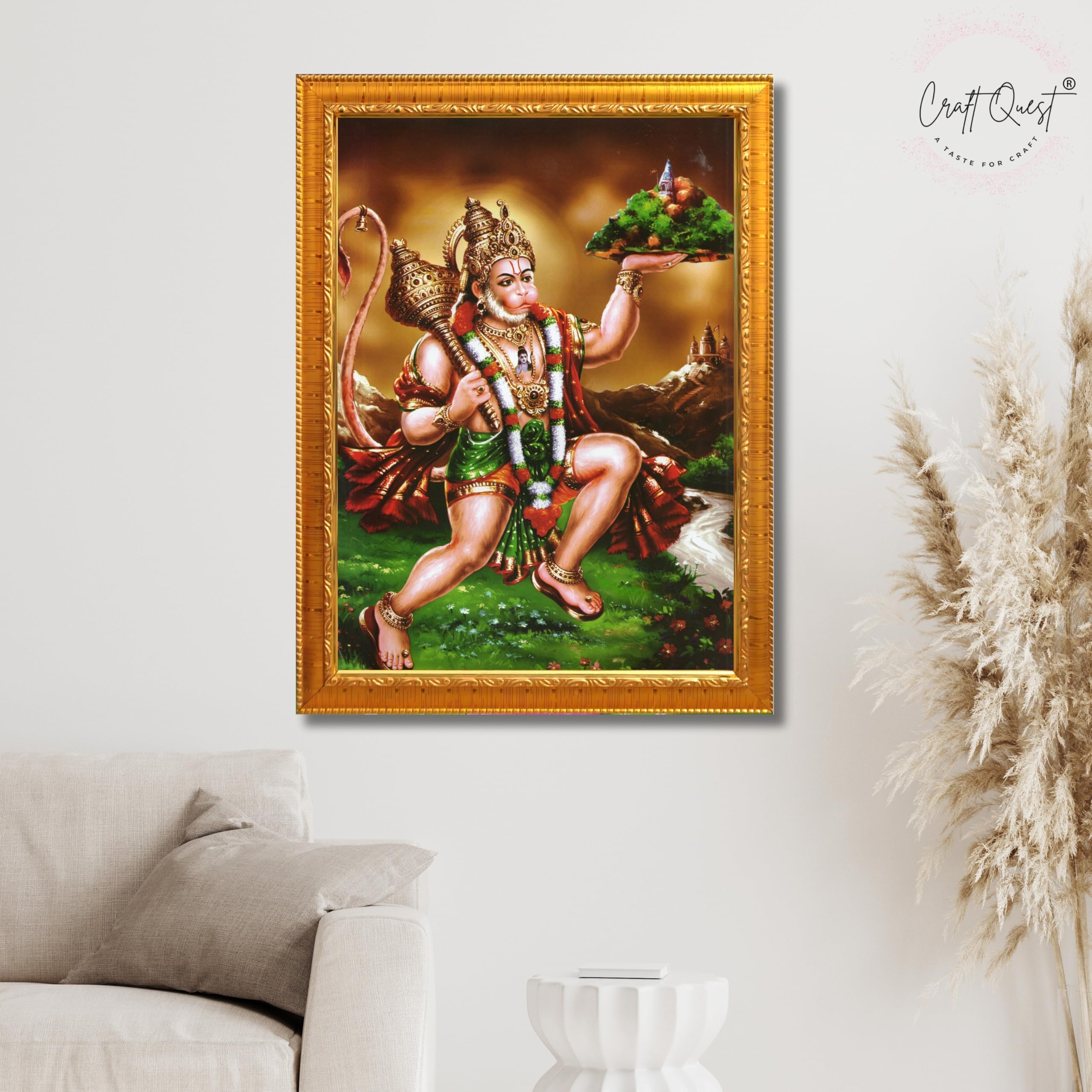 CRAFT QUEST Lord Bajrang Bali Hanuman Ji Photo Frame | Acrylic Glass, Lightweight & Waterproof | Ideal for Home, Office, Temple & Puja Room Wall Decor