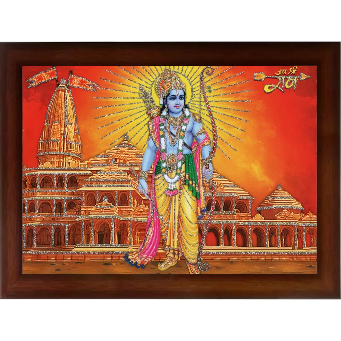 Craft Quest Ayodhya Ram Mandir Photo Frame For Wall Decoration Gift Item Painting/Shree Ram Darbar Photo Frame (14 inch X 10 inch, Brown, Large, Religious)
