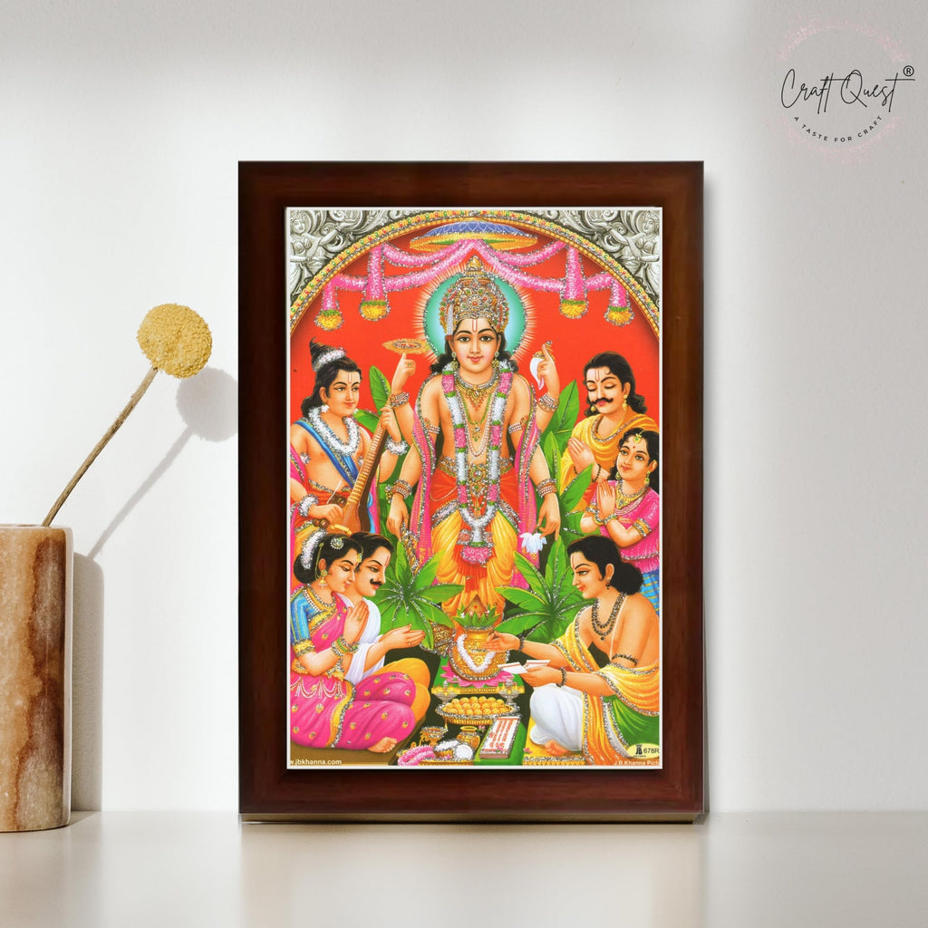 CRAFT QUEST Lord Satyanarayana Swamy Hindu God Satyanarayan Photo Frame | Religious Photo Frame | Ideal for Home, Office, Temple & Puja Room, Wall Decor