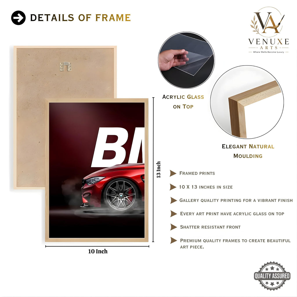 VENUXE ARTS Set Of 3 Big Sports Cars Framed Posters Gift Items for Boys Room Wall Decoration Bedroom Living Room Office Studio Décor | Car Poster Frame for Wall Décor