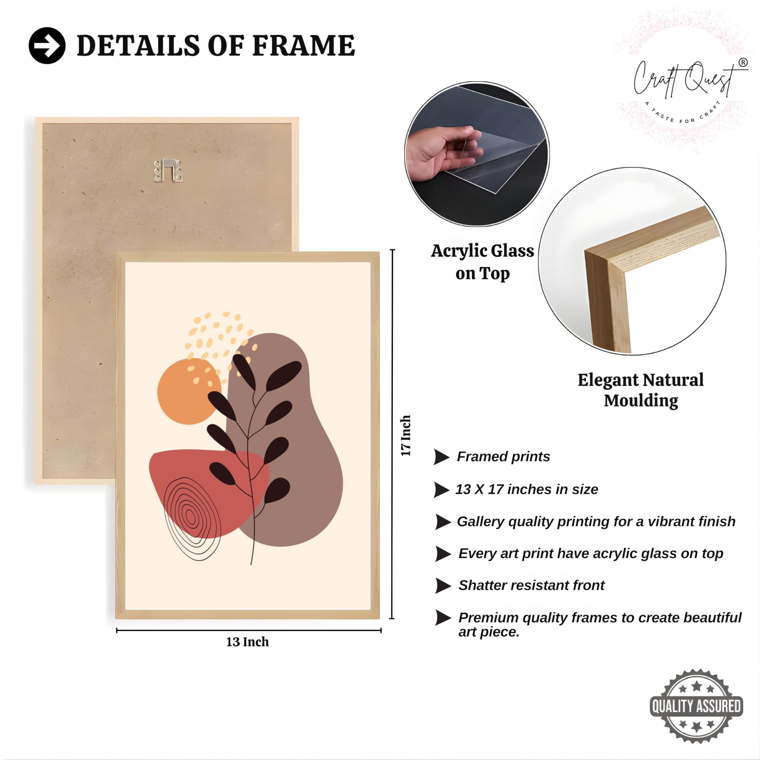 CRAFT QUEST Wall Art Decor Paintings | Set of 3 BOHO Wall Art Frames for Home Decoratio | Ideal for Living Room, Office & Bedrooms