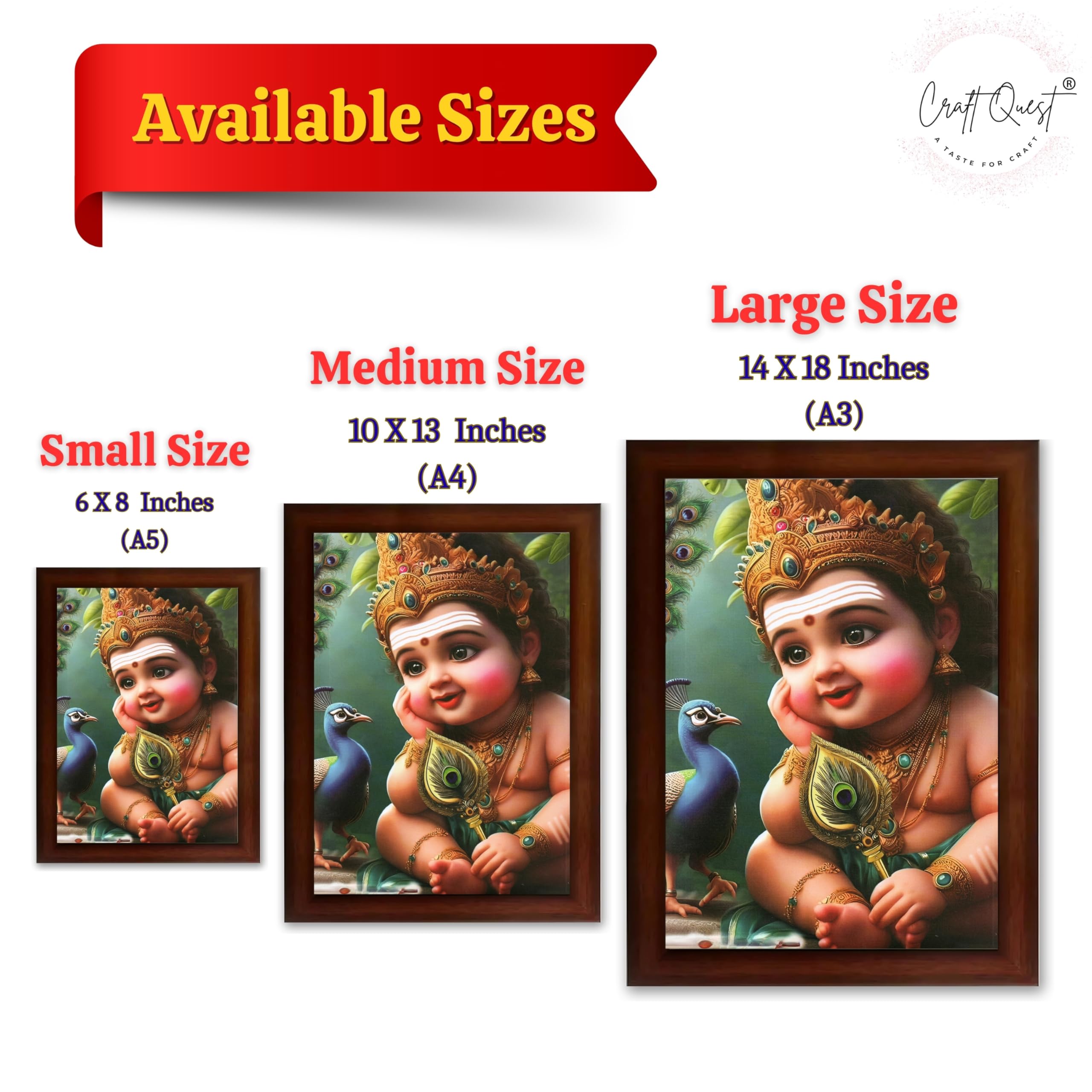CRAFT QUEST Lord Murugan Photo Frame for Pooja Room - Kartikeya, Subramanya Swamy, Balamurugan Wall Decor | Religious Hindu God Picture Frame for Home, Office, Temple & Gifting