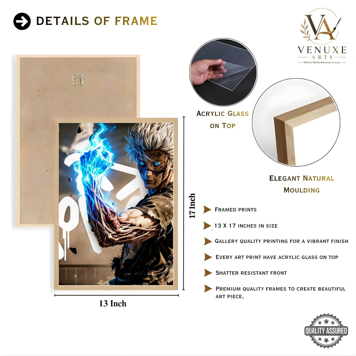 VENUXE ARTS Set Of 3 Anime Characters Wall Framed |Anime Characters Framed Poster for Living Room Bedroom Gaming Room Studio Wall Decor
