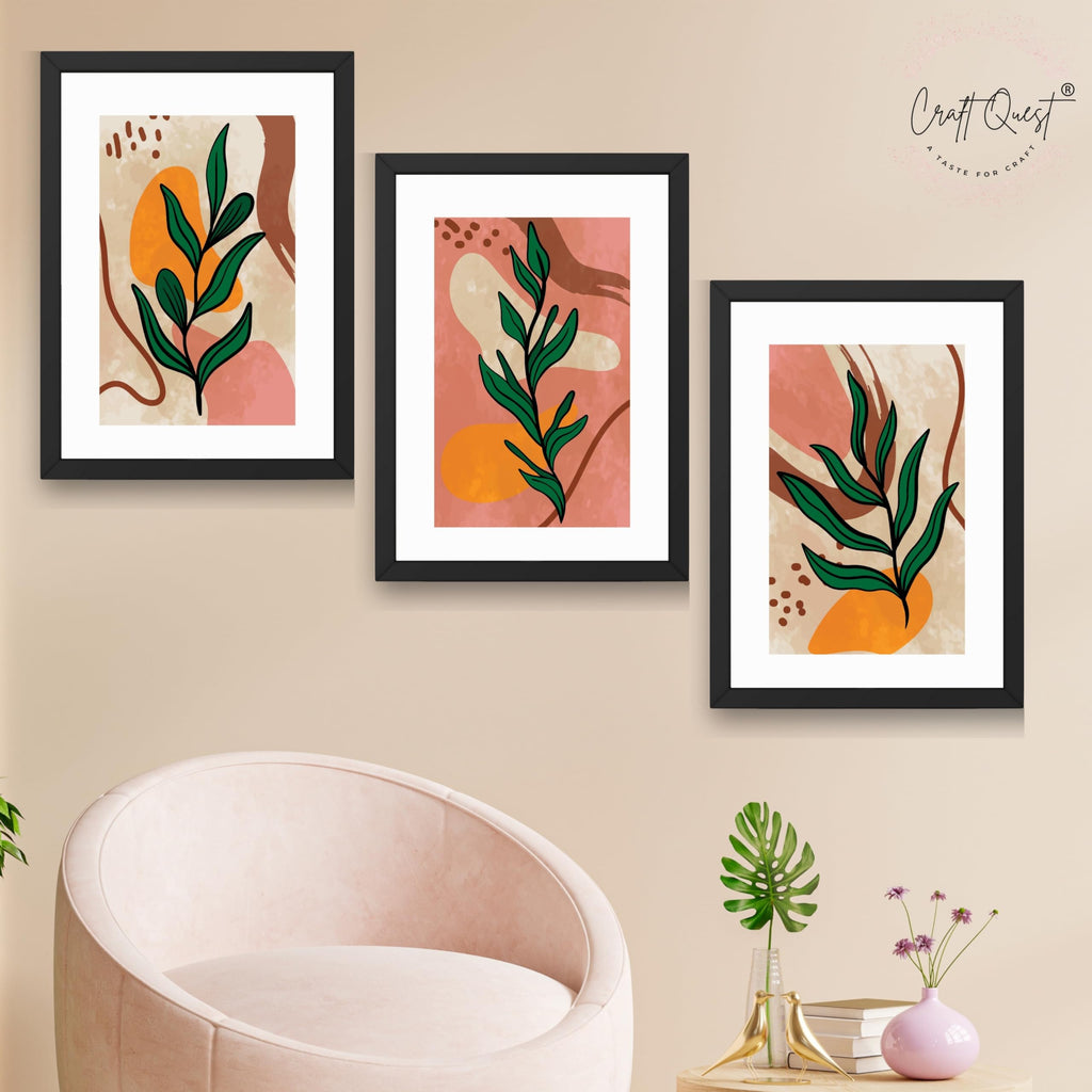 CRAFT QUEST Wall Art Decor Paintings | Set of 3 BOHO Wall Art Frames for Home Decoration | Ideal for Living Room, Bedrooms & Office