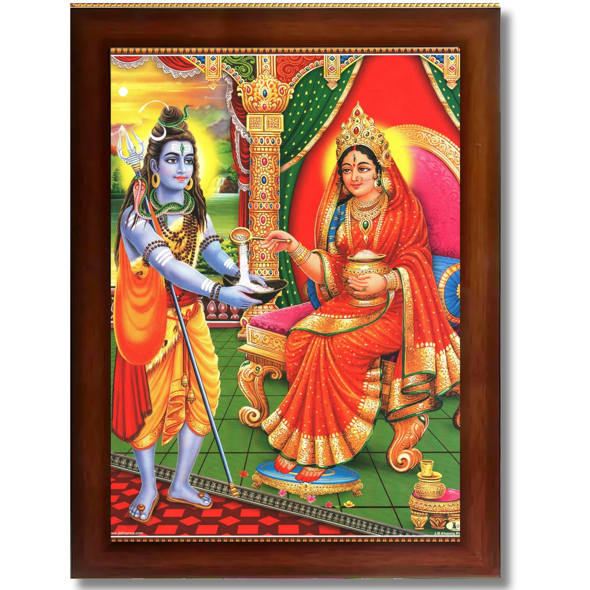 CRAFT QUEST Shiva & Maa Annapurna devi sitting on throne photo frame with with Acrylic glass, for Kitchen Worship