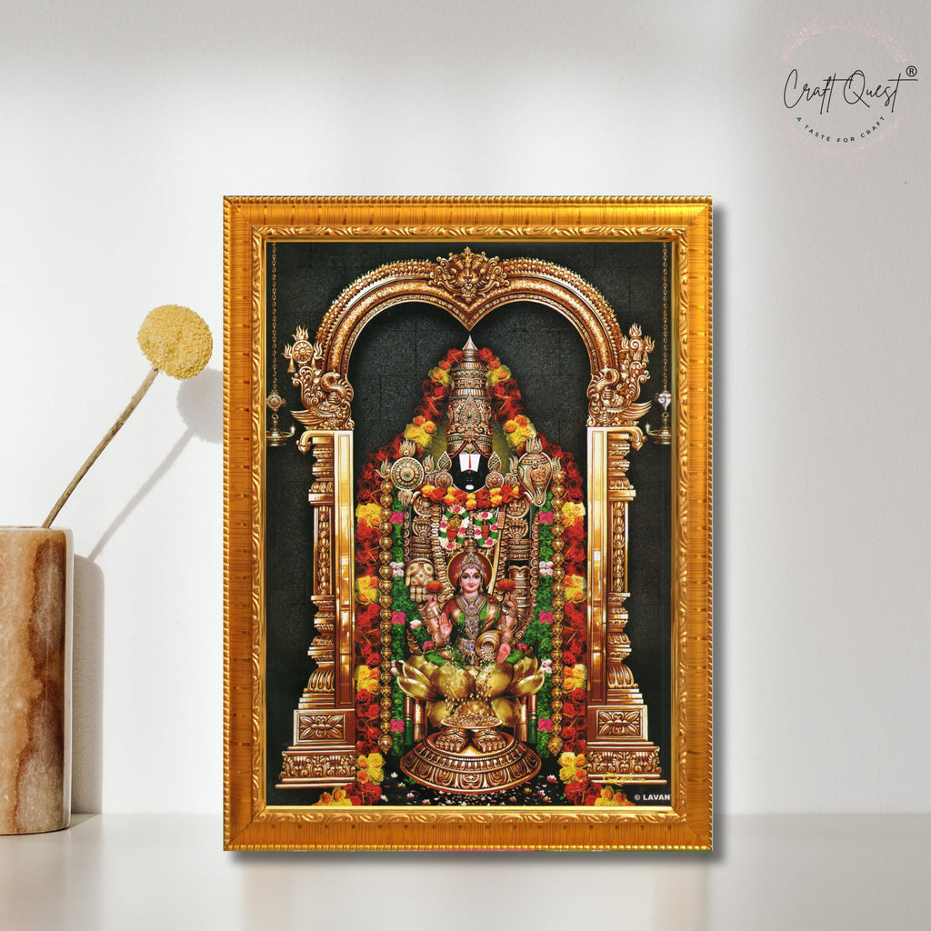 CRAFT QUEST Tirupati Balaji Lakshmi Venkateshwara Swamy Wall Painting Framed, Home, Temple, Pooja, Wall Décor Item