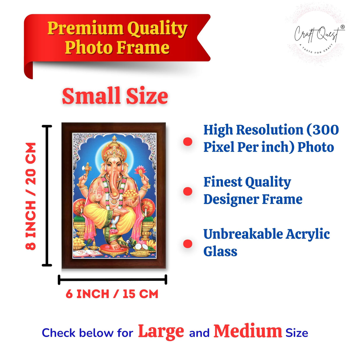 CRAFT QUEST Lord Ganpati Wall Hanging Frame for Living Room, Bedroom, Office & Pooja Room Décor GA-211