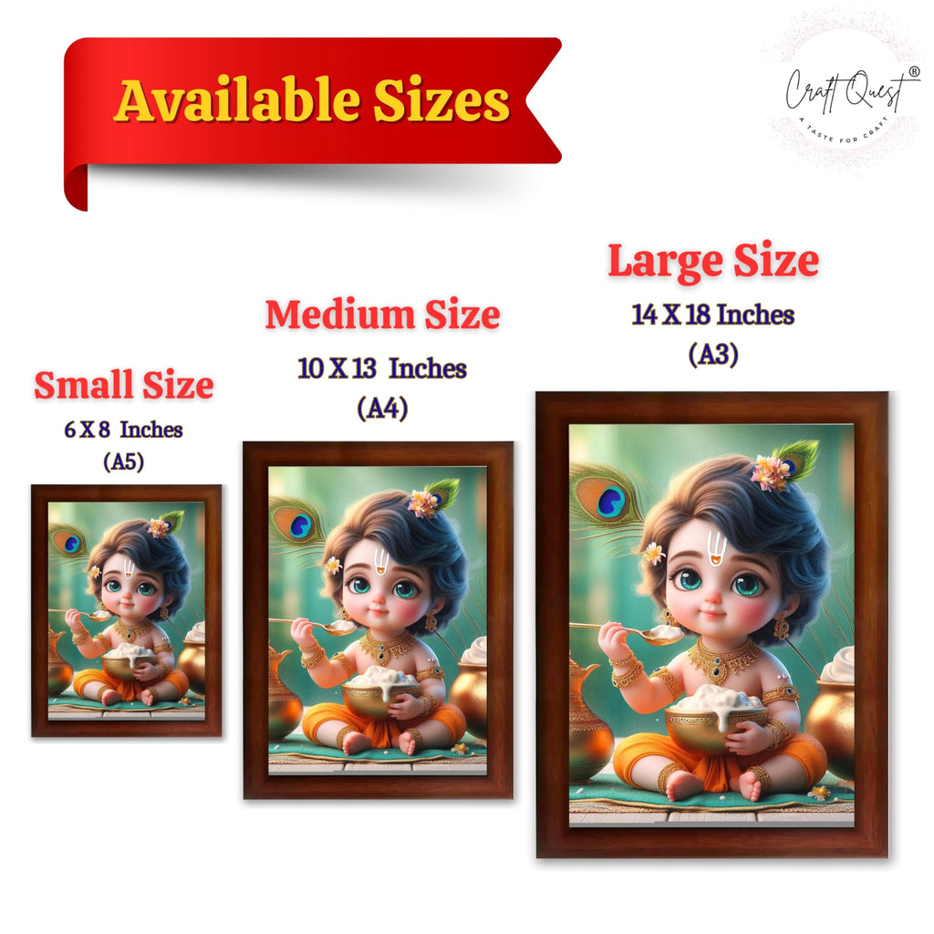CRAFT QUEST Cute Baby Krishna HD Print | Little Krishna Frame for Home Temple, Office Desk, Car Dashboard