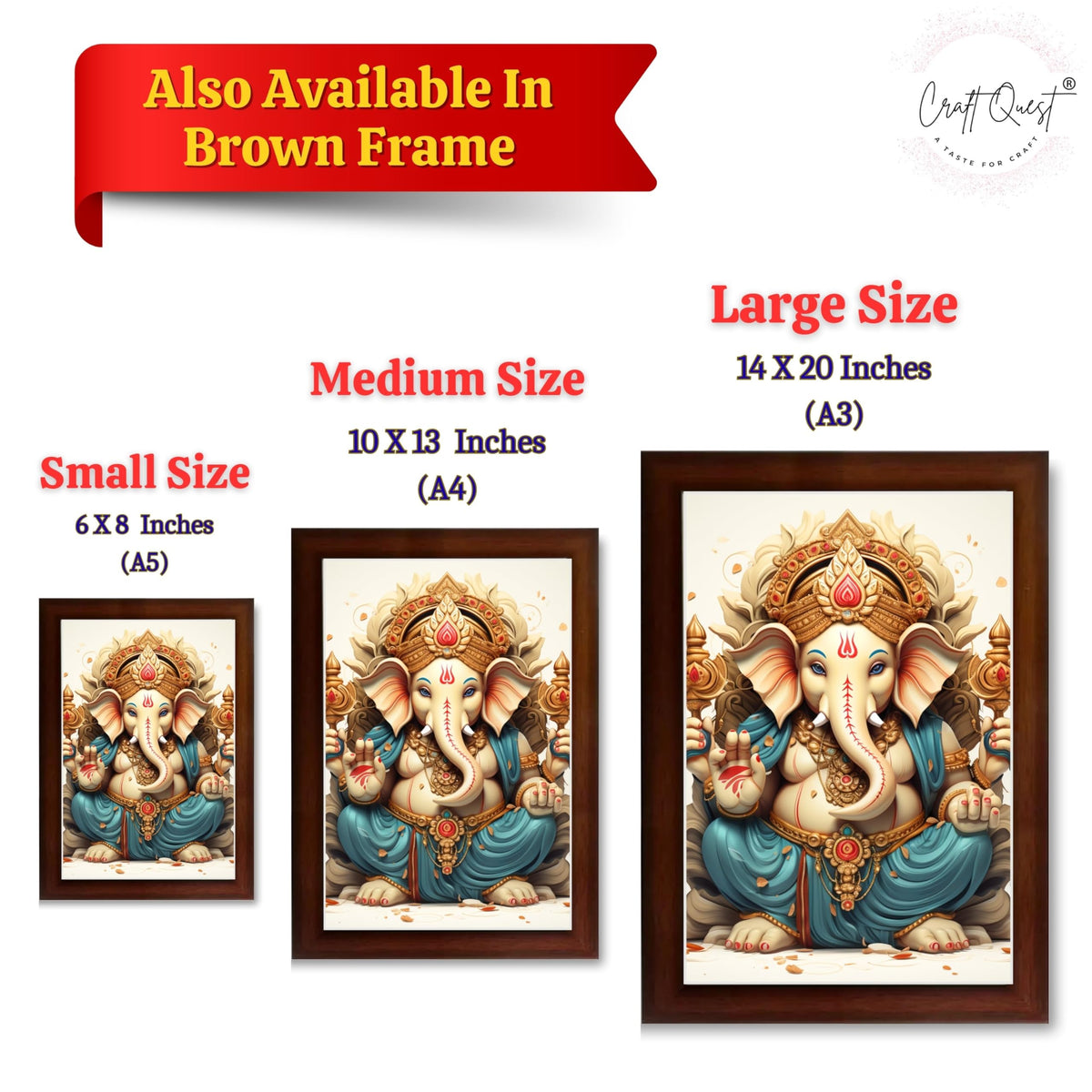 CRAFT QUEST Lord Ganesha Ganesh ji Art Framed Wall Painting With Frame For Home and,Office Décor Items