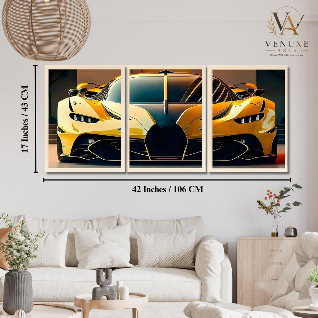 VENUXE ARTS Set Of 3 Big Sports Cars Framed Posters Gift Items for Boys Room Wall Decoration Bedroom Living Room Office Studio Décor | Car Poster Frame for Wall Décor