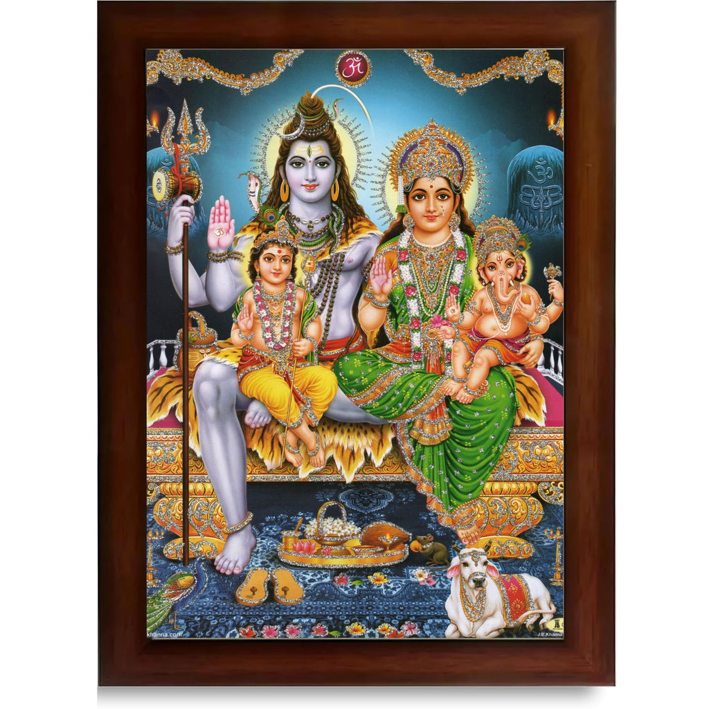 CRAFT QUEST Shiv Parivar Religious Wood Wall Mount Rectangular Photo Frame With Acrylic Glass
