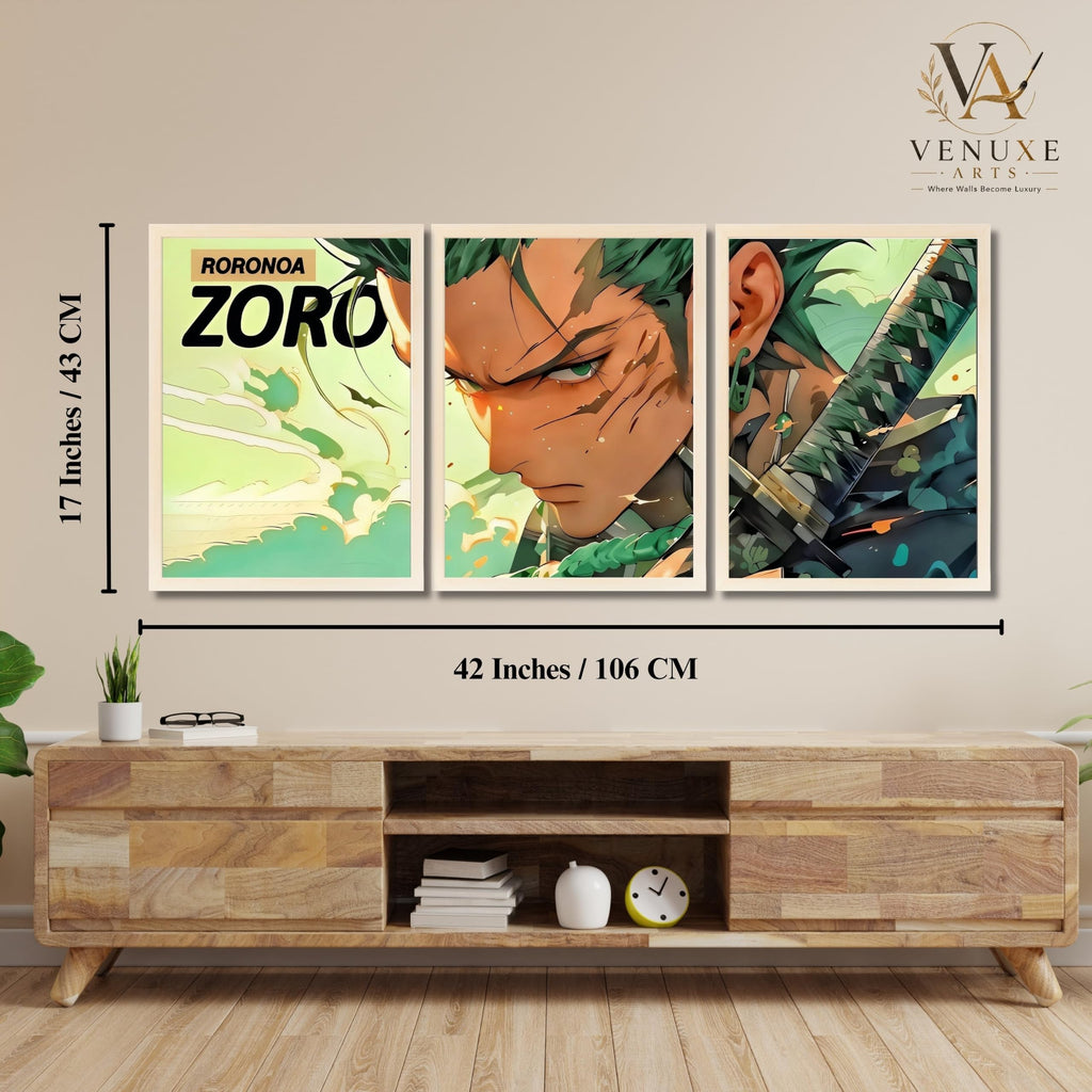 VENUXE ARTS Set Of 3 Anime Characters Wall Framed |Anime Characters Framed Poster for Living Room Bedroom Gaming Room Studio Wall Decor
