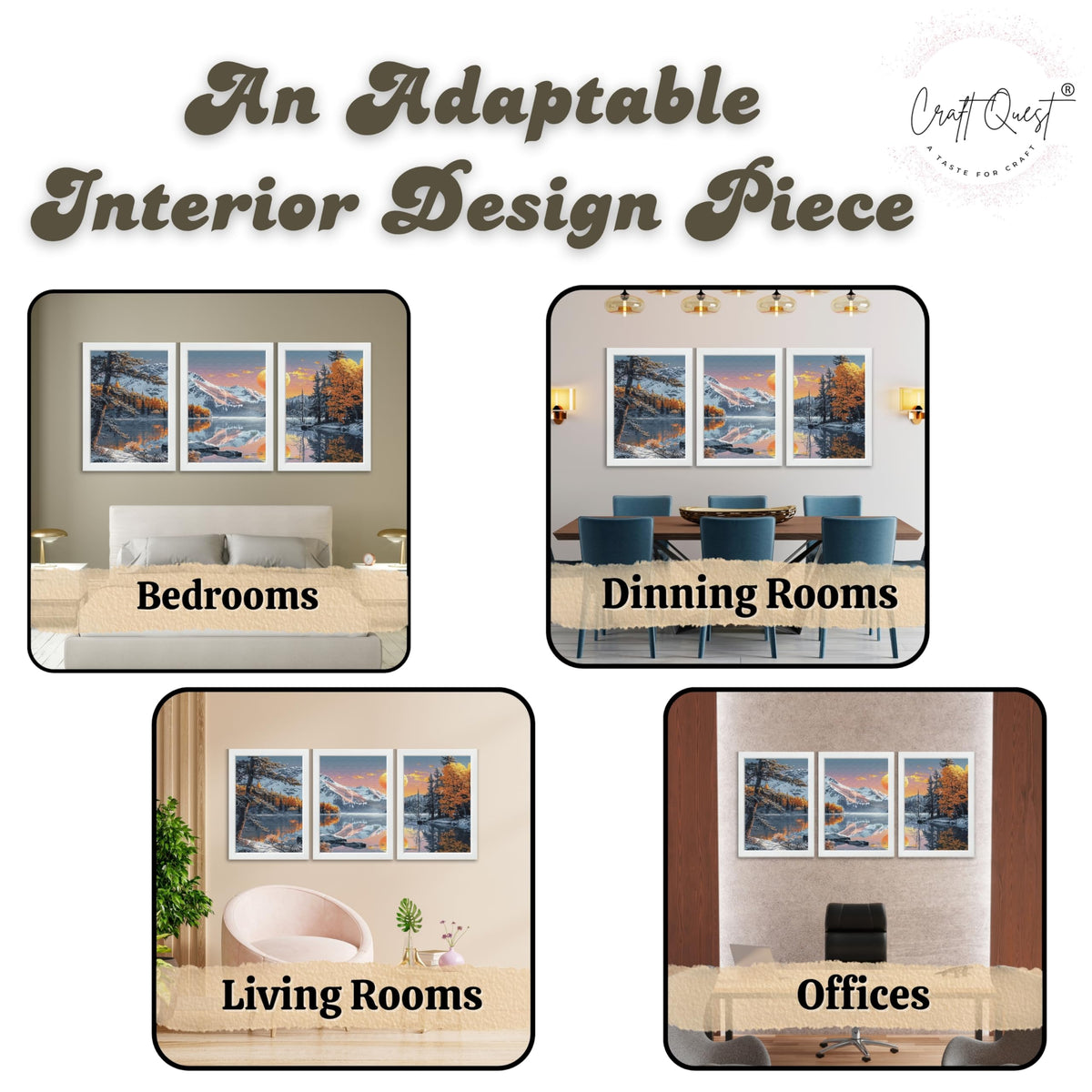 CRAFT QUEST Modern Art Paintings With Lake & Mountains Wall Art | Set of 3 Frames for Home Decoration | Ideal for Living Room, Bedroom & Offices