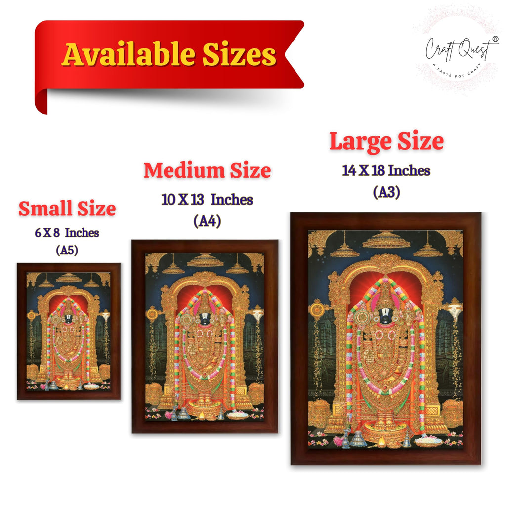 CRAFT QUEST Tirupati Balaji Lord Venkateshwara Swamy Wall Painting Framed Home Décor