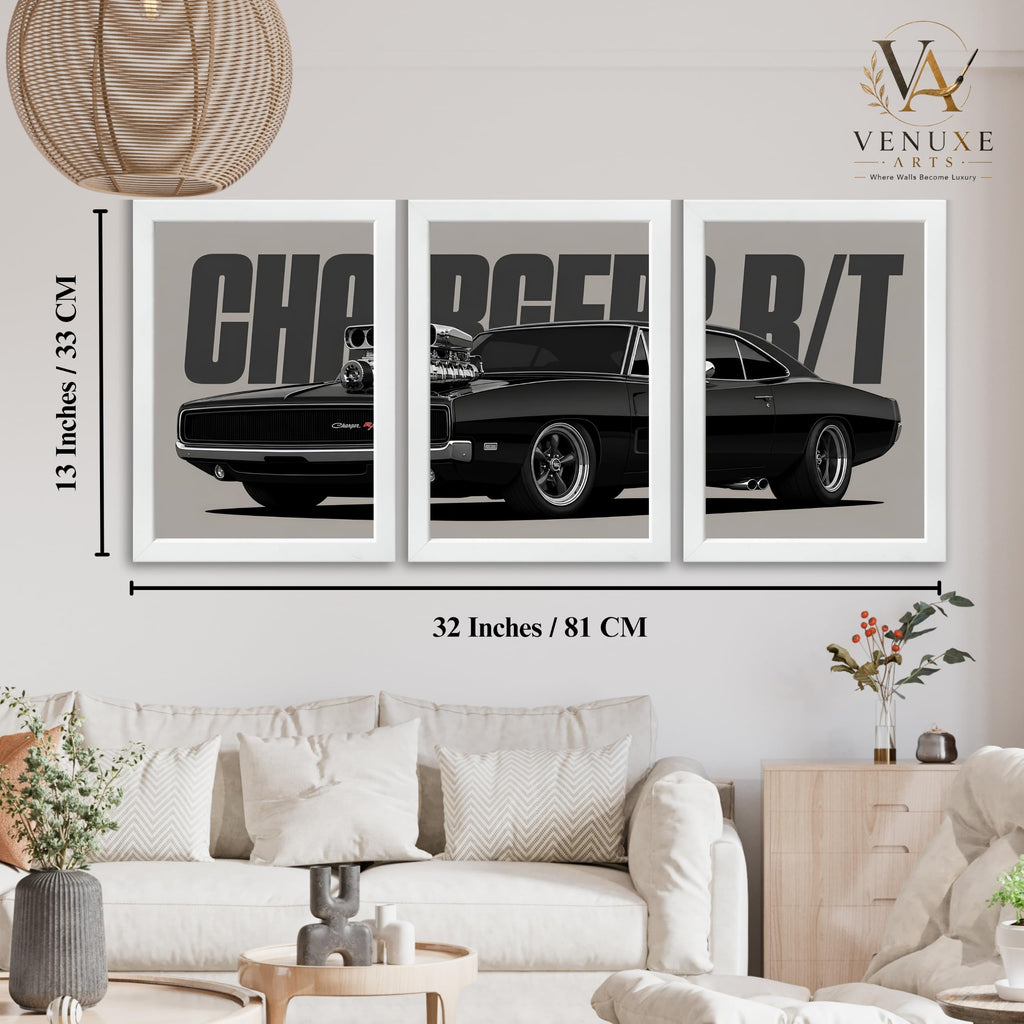 VENUXE ARTS Set Of 3 Big Sports Cars Framed Posters Gift Items for Boys Room Wall Decoration Bedroom Living Room Office Studio Décor | Car Poster Frame for Wall Décor