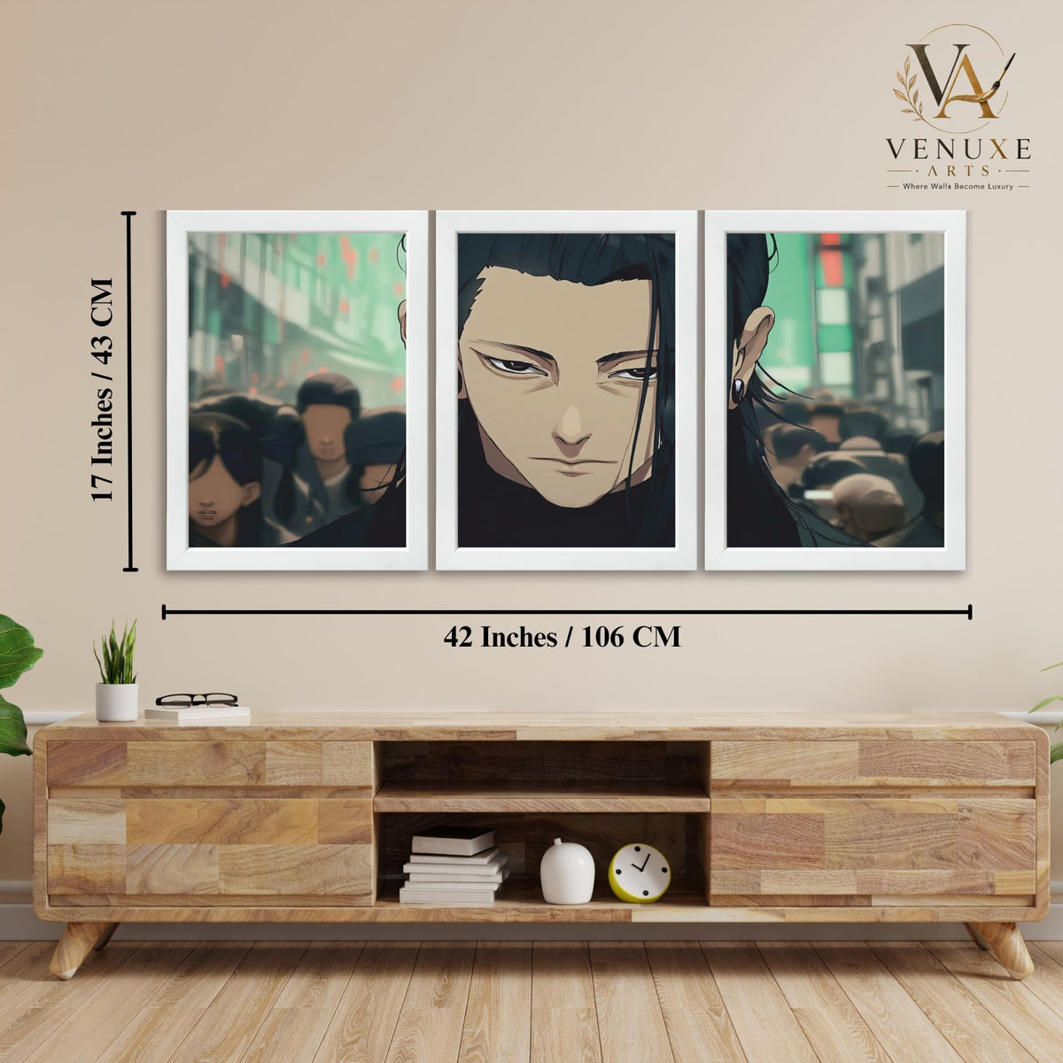 VENUXE ARTS Set Of 3 Anime Characters Wall Framed |Anime Characters Framed Poster for Living Room Bedroom Gaming Room Studio Wall Decor