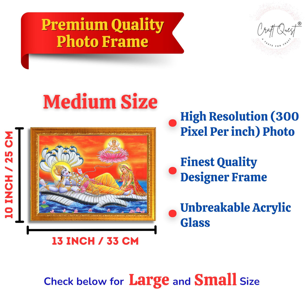 CRAFT QUEST Lord Vishnu and Goddess Lakshmi Giving Blessing on Shesh naag, landscape Glitter Work Painting Synthetic Wood Frame
