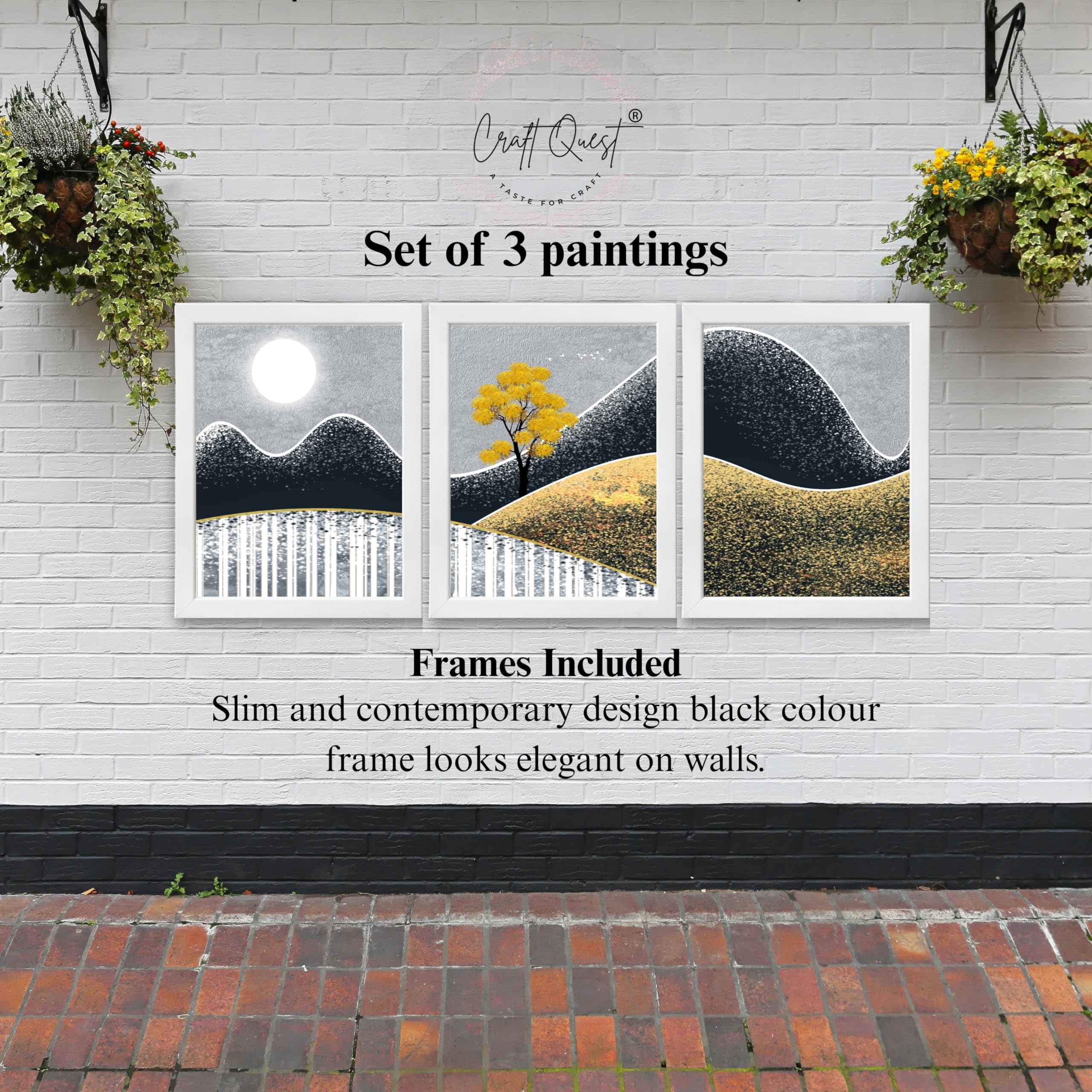 CRAFT QUEST Modern Abstract Landscape Art | Set of 3 Frames for Home Decoration | Ideal for Living Room, Bedroom & Offices