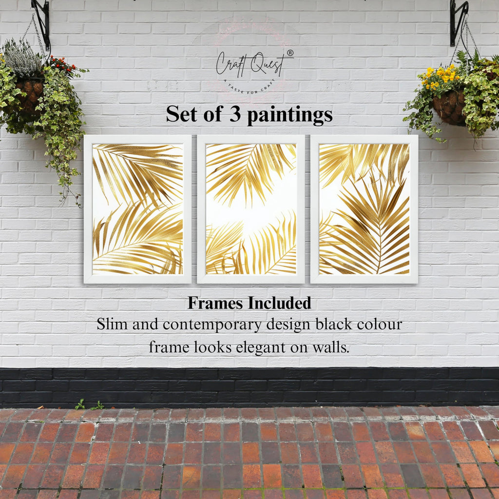 CRAFT QUEST Nature Inspired Abstract Plants Geometry Wall Art | Set of 3 Frames for Home Decoration | Ideal for Living Room, Bedroom & Offices
