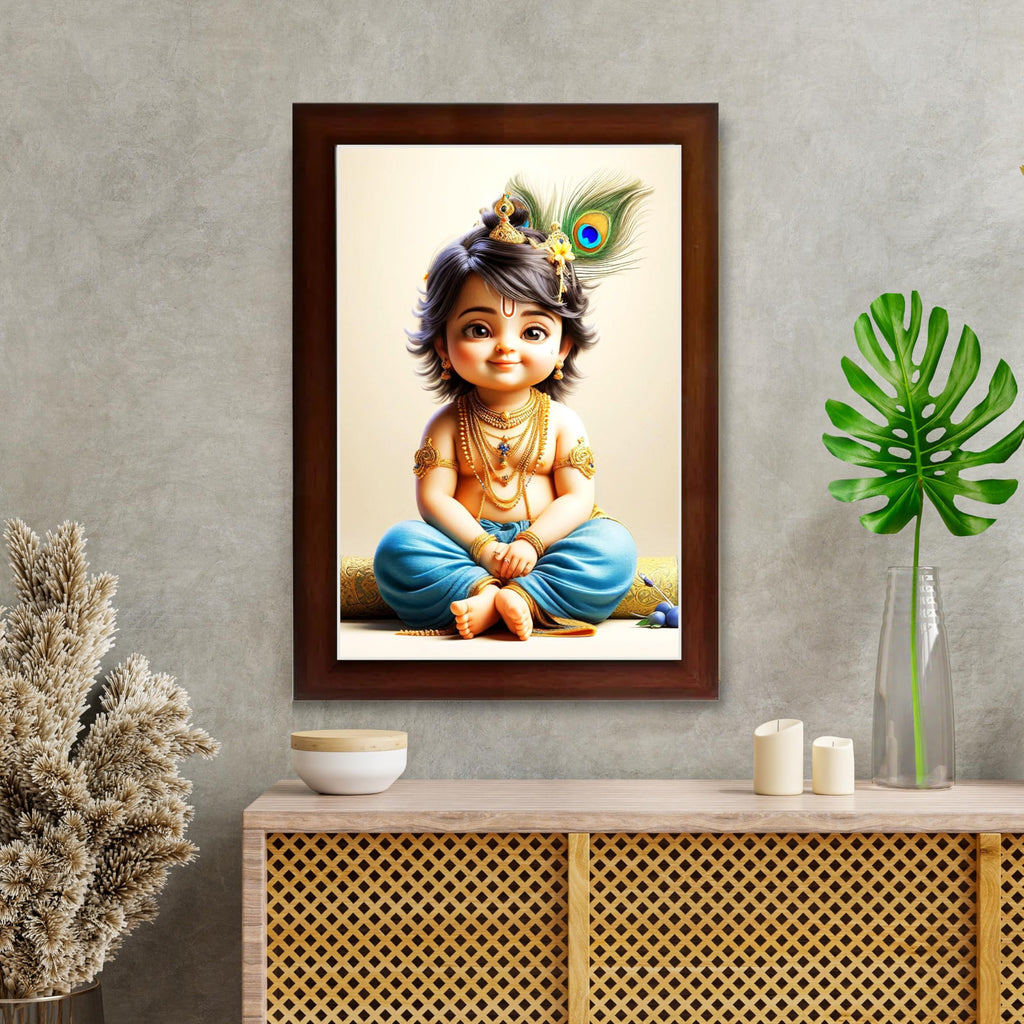 CRAFT QUEST Bal Gopal Painting | Krishna Photo Frames for Walls, Home, Bedroom, Living Room and Home Decor Item