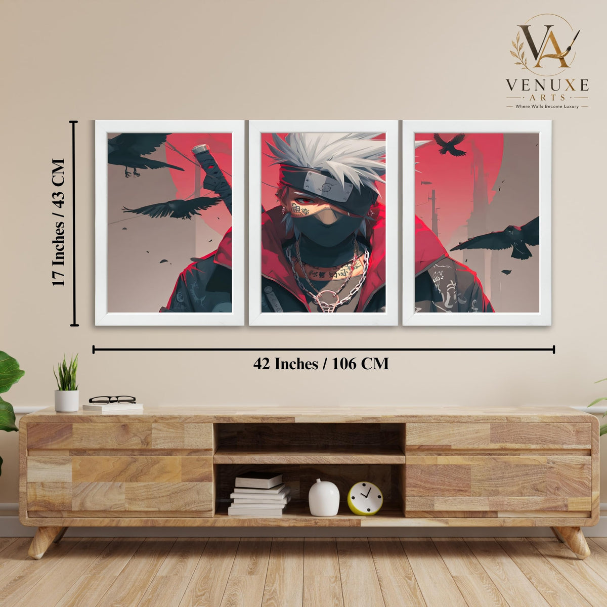 VENUXE ARTS Set Of 3 Anime Characters Wall Framed |Anime Characters Framed Poster for Living Room Bedroom Gaming Room Studio Wall Decor