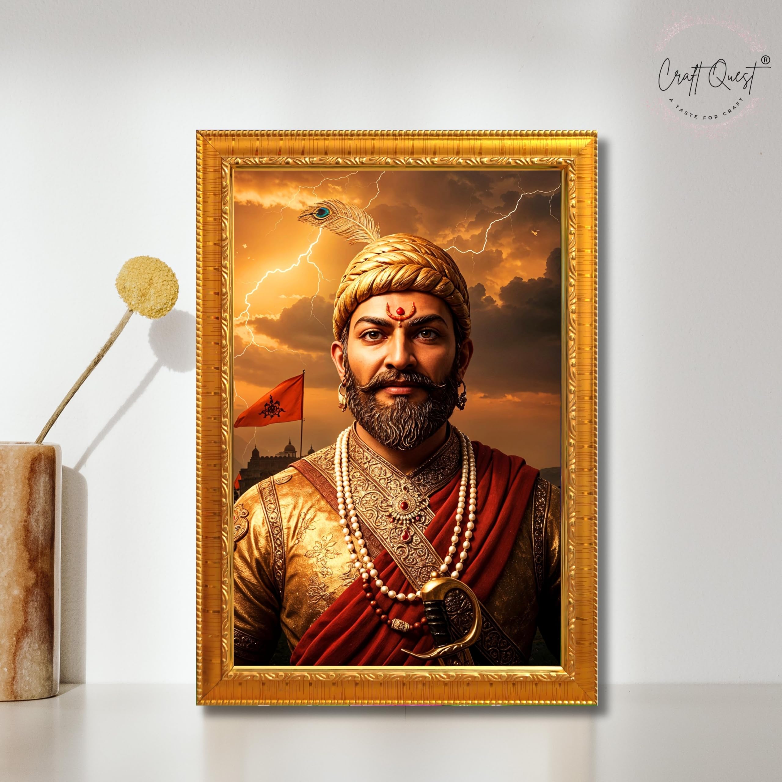 CRAFT QUEST Shivaji Chhatrapati Maharaj Wall Photo Frame | For Living, Pooja Room | Wall Decoration Item | Best Gifting Option