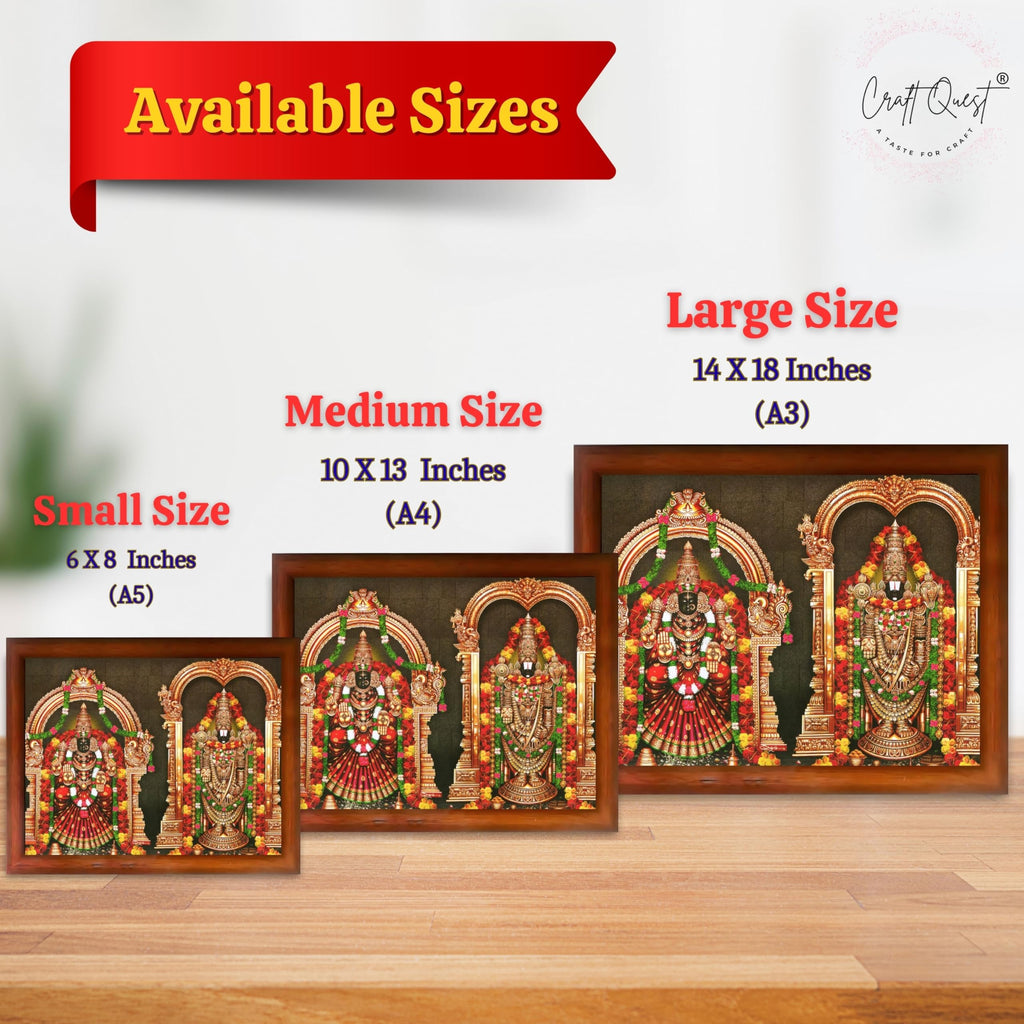 CRAFT QUEST Tirupati Balaji Padmavati Venkateshwara Swamy Wall Painting Photo Frame | South God Frame for Home, Office, Temple & Gifting