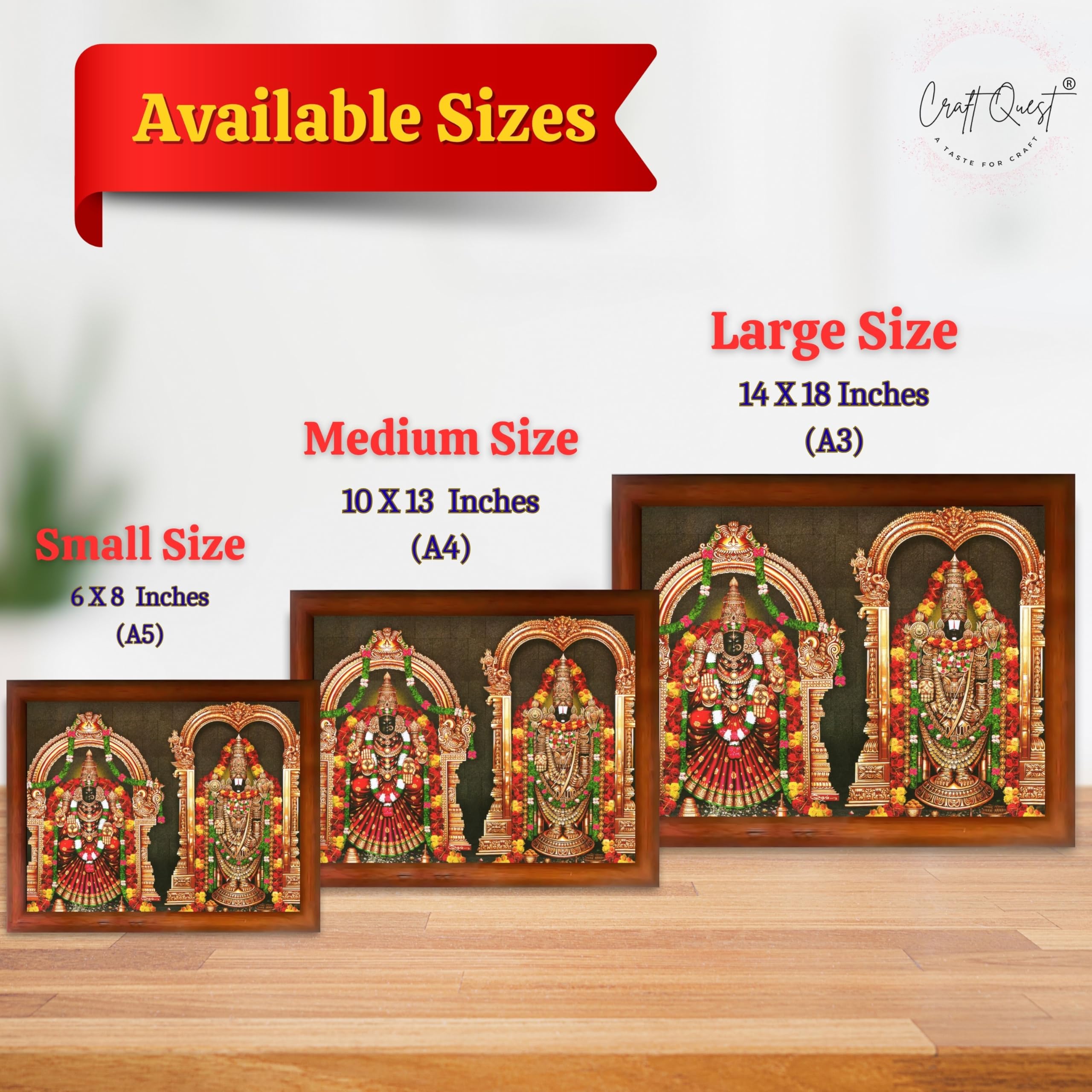 CRAFT QUEST Tirupati Balaji Padmavati Venkateshwara Swamy Wall Painting Photo Frame | South God Frame for Home, Office, Temple & Gifting